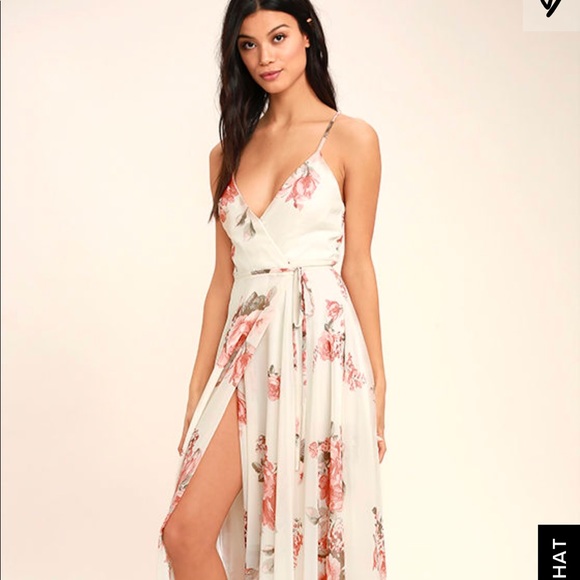 ELEGANT CREAM FLORAL PRINT WRAP MAXI DRESS - Picture 5 of 5